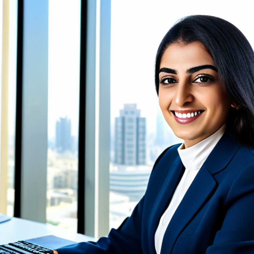 해양 재생에너지의 산업 클러스터 형성 - Modern Arab Businesswoman**
"A professional Arab businesswoman in a modest, tailored business suit,...