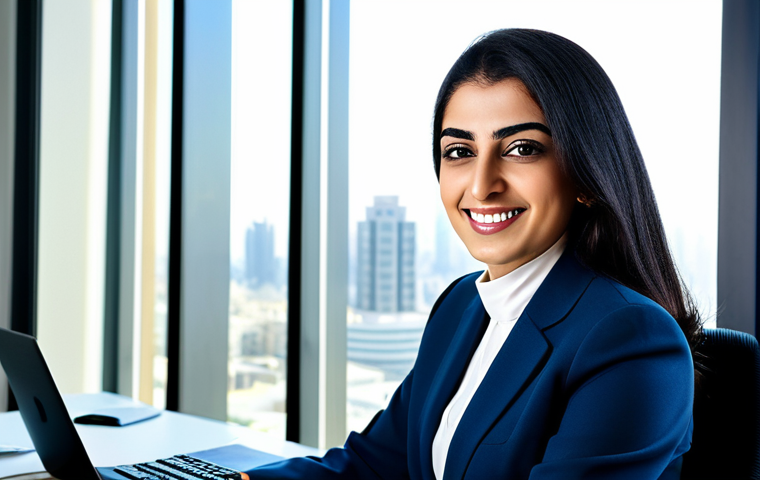 해양 재생에너지의 산업 클러스터 형성 - Modern Arab Businesswoman**
"A professional Arab businesswoman in a modest, tailored business suit,...