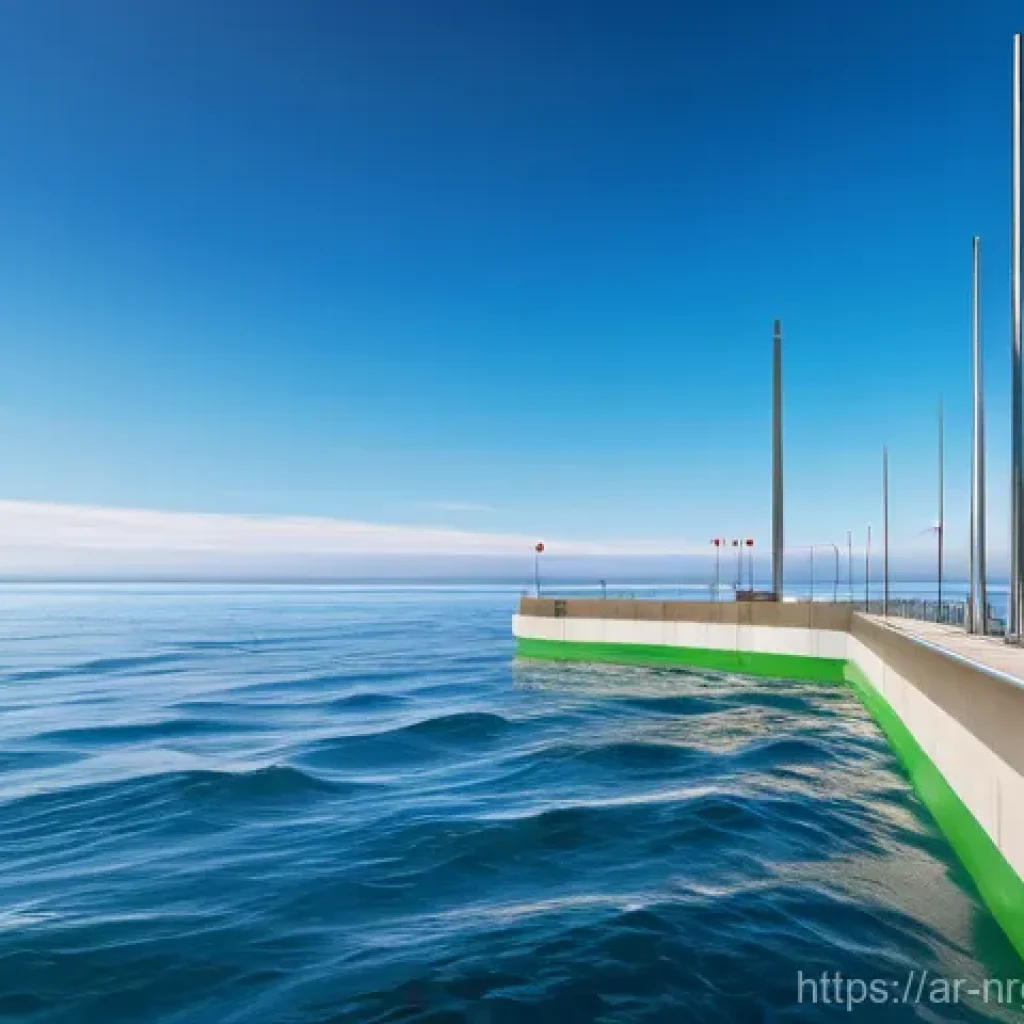 해양 에너지 활용 사례 연구 - **Image Prompt 1: The Rhythmic Dance of Wave Energy**
A highly detailed, vibrant image showcasin...