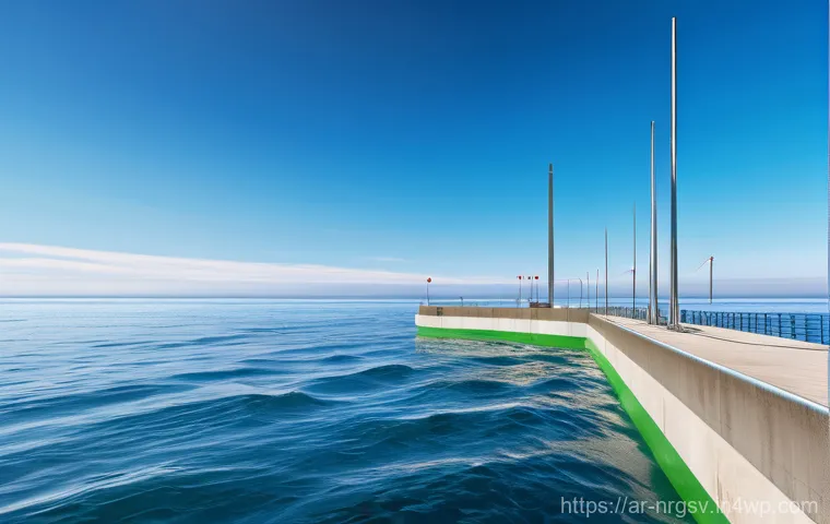 해양 에너지 활용 사례 연구 - **Image Prompt 1: The Rhythmic Dance of Wave Energy**
A highly detailed, vibrant image showcasin...