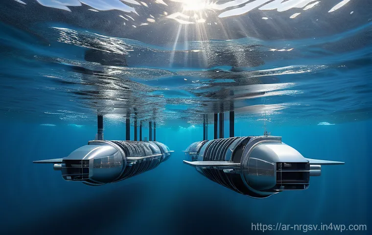해양 에너지 활용 사례 연구 - **Image Prompt 1: The Rhythmic Dance of Wave Energy**
    A highly detailed, vibrant image showcasin...