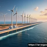 해양 재생에너지의 비용 절감 전략 - A highly detailed, futuristic offshore renewable energy station on a calm sea near an Arabian coastl...