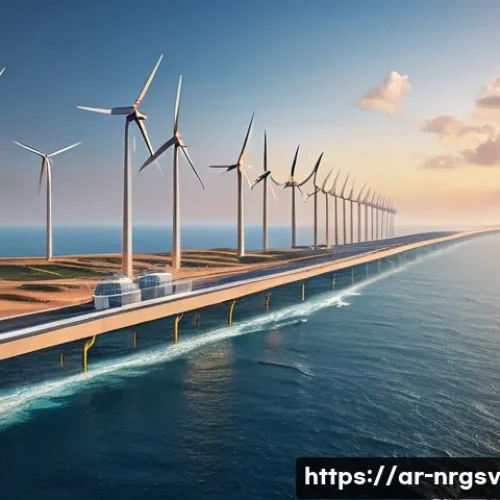 해양 재생에너지의 비용 절감 전략 - A highly detailed, futuristic offshore renewable energy station on a calm sea near an Arabian coastl...