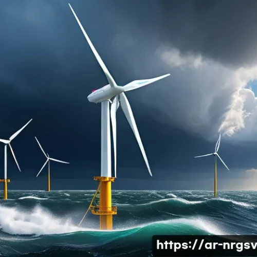 해양 재생에너지의 생산성 향상 전략 - A futuristic offshore wind turbine with sleek, aerodynamically optimized carbon fiber blades rotatin...