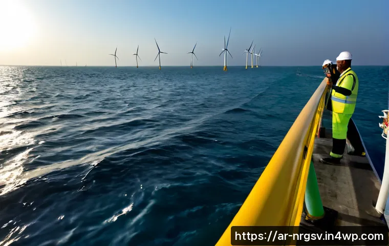해양 재생에너지의 발전 기술 비교 분석 - Photorealistic wide coastal energy research scene on a calm Arabian Gulf shoreline, a clear side-by-...